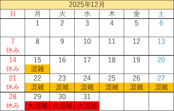2025年12月カレンダー