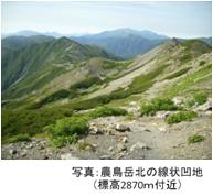 農鳥岳北の線状凹地（標高2870m付近）