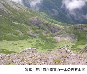 荒川前岳南東カールの岩石氷河の写真