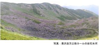 悪沢岳万之助カールの岩石氷河の写真