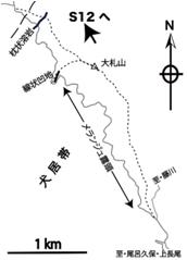 13　大札山周辺: 犬居帯のメランジュと枕状溶岩の場所