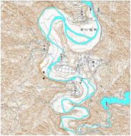 15　大井川中流部の曲流: 家山と鵜山の七曲がりの場所