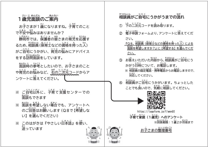 1歳児面談の案内ハガキ裏面