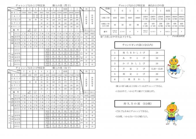 チャレンジなわとび判定表