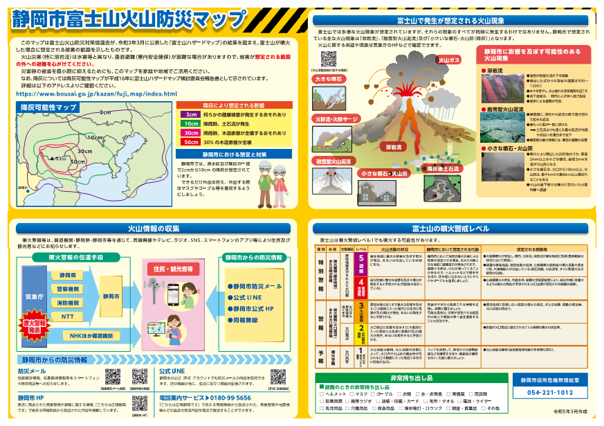 富士山火山防災マップ情報学習面の画像。マップのPDFは本ページの下部からダウンロードいただけます。
