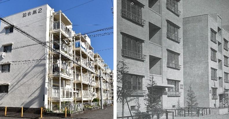 羽衣団地の今昔を比較した写真
