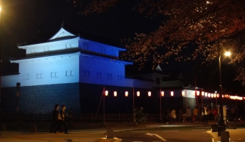 駿府城公園の周りに提灯が飾られている