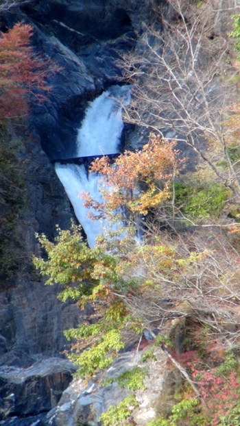 色づいた葉と赤水の滝