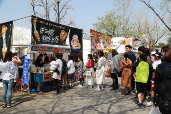 駿府城公園の露店の様子。多くの人で賑わっている