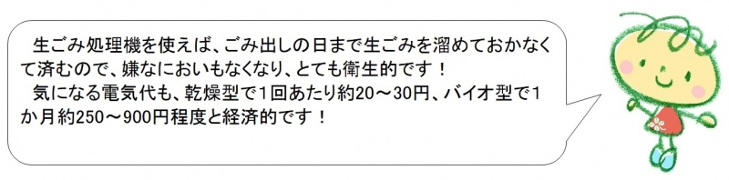 しずもちゃんの画像　生ごみ処理機を使えば、ごみ出し日までごみを溜めなくて済むよ