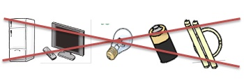 冷蔵庫、テレビ、電球、電池、蛍光灯などは回収できません。
